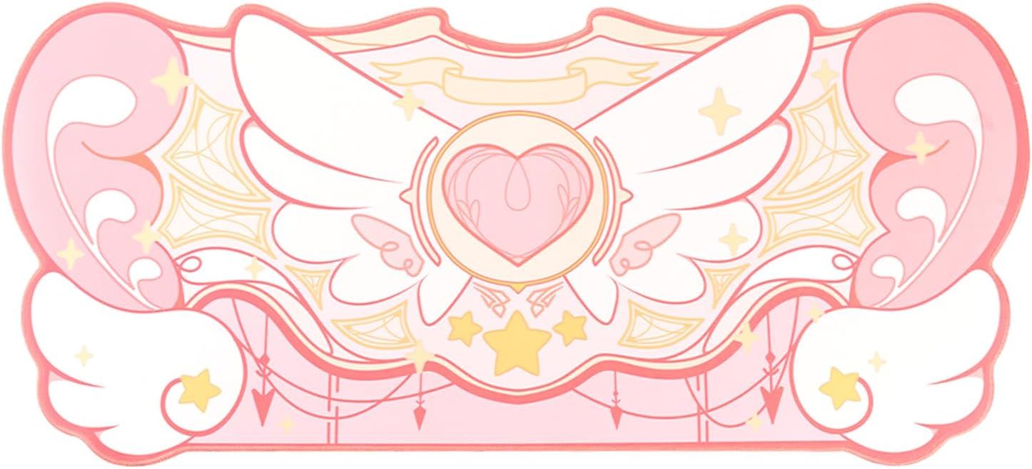 Kawaii Gaming Mouse Pad with Rubber Anti-Slip Bottom and Waterproof Design, Ideal for Home Office or Gaming - Star Wings Pink