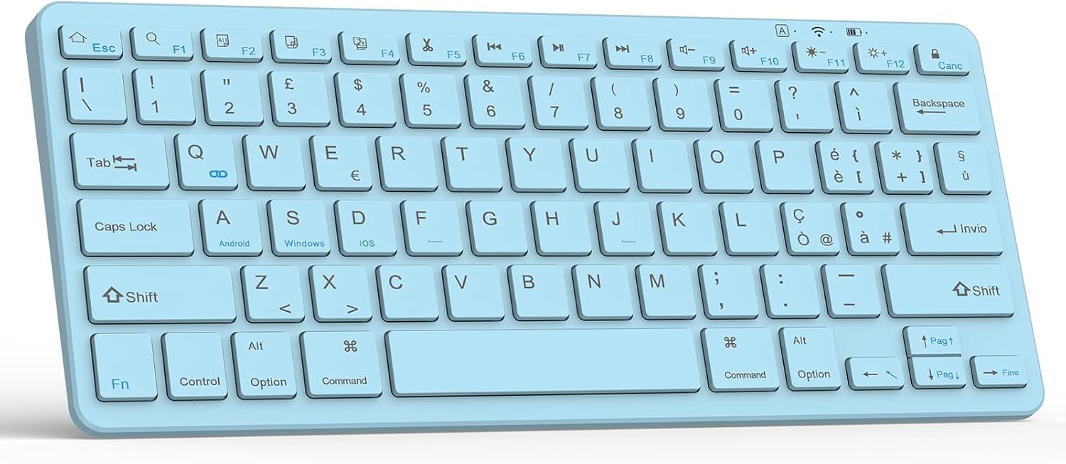 Rechargeable Bluetooth Keyboard for iPad, Air, Pro, Mini, Samsung Tablets, Android, iOS and Windows - Wireless Keyboard, Blue