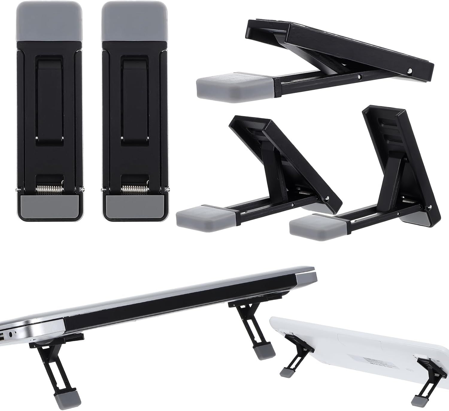 Adjustable Laptop and Keyboard Stand, 3 Height Levels, Portable Compact with Silicone Base for All Laptops and Keyboards (Black)
