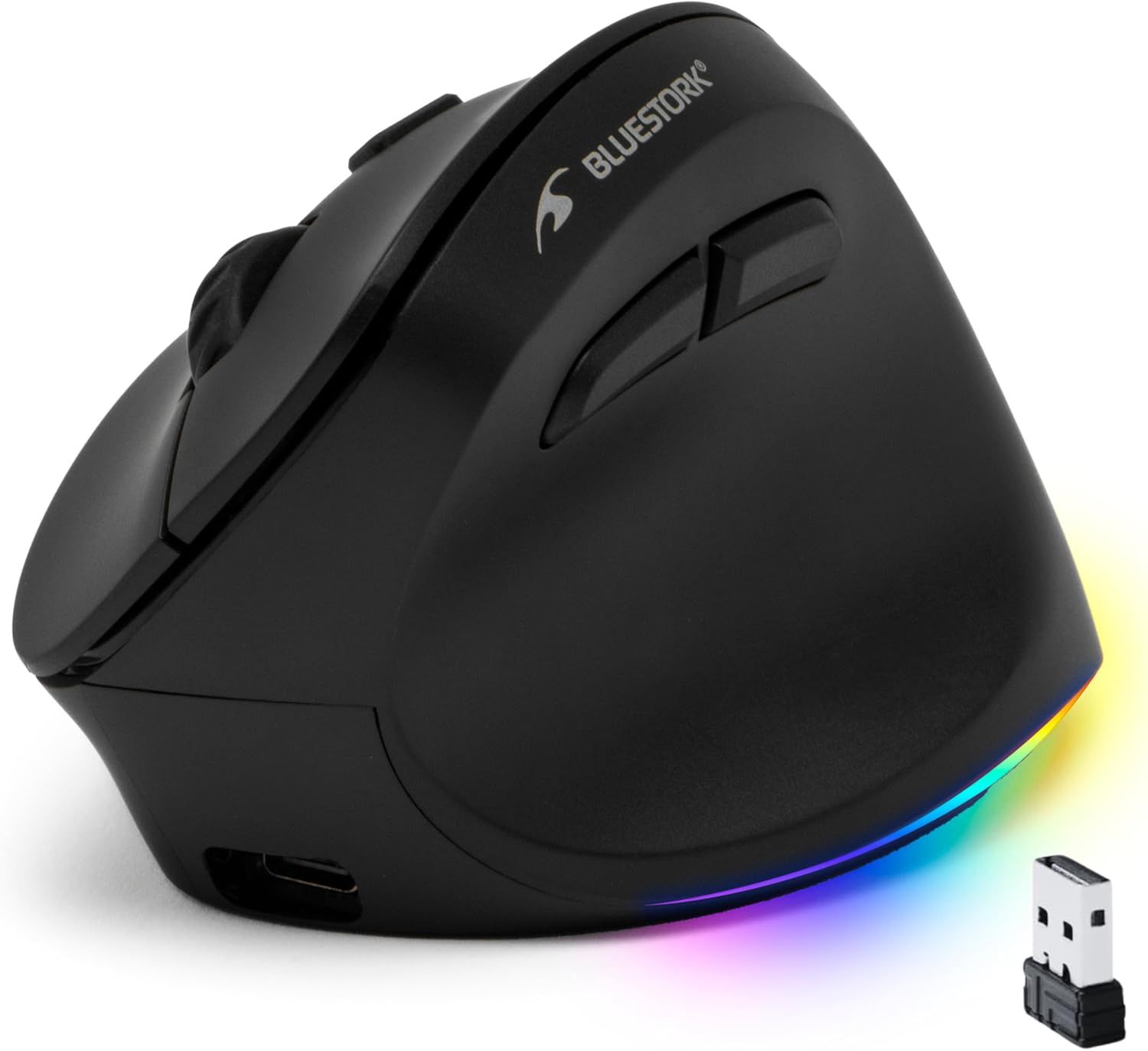 Wireless Ergonomic Mouse, 2.4GHz + Bluetooth Connection, 800-2400 DPI, 6 Buttons, RGB LED, Vertical Ergonomic Mouse, Right-Handed Pain Relief for PC, Mac, IPAD, Tablet