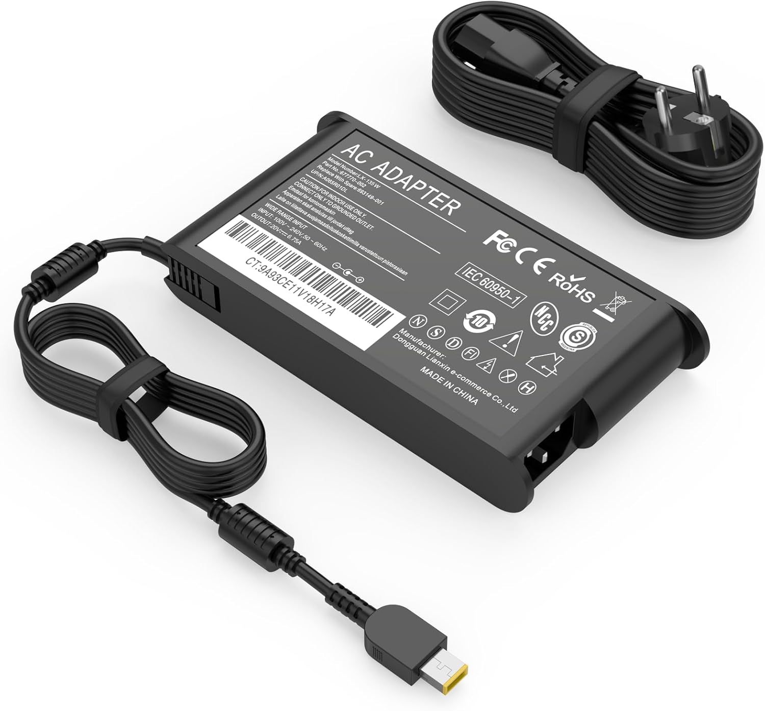 135W Slim Tip Charger for Lenovo Laptop ThinkPad P Series and IdeaPad Gaming, LOQ Essential 15i