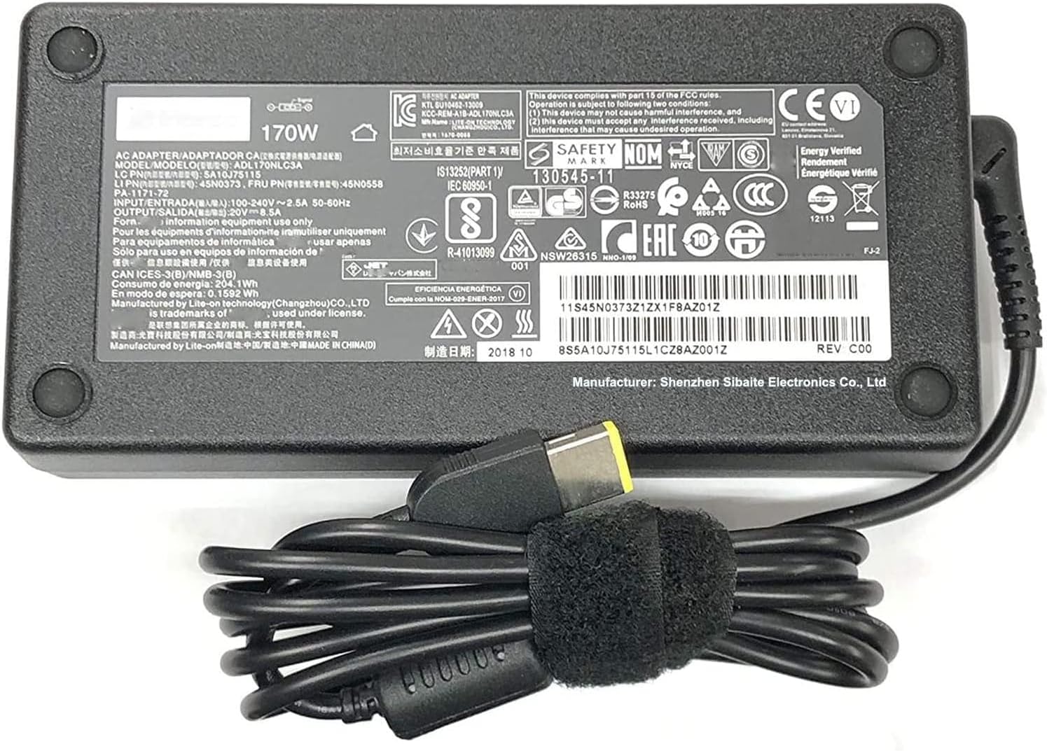VSDNGUYSD 170W Slim Tip Power Adapter for Lenovo ThinkPad (20V 8.5A, Compatible Models)