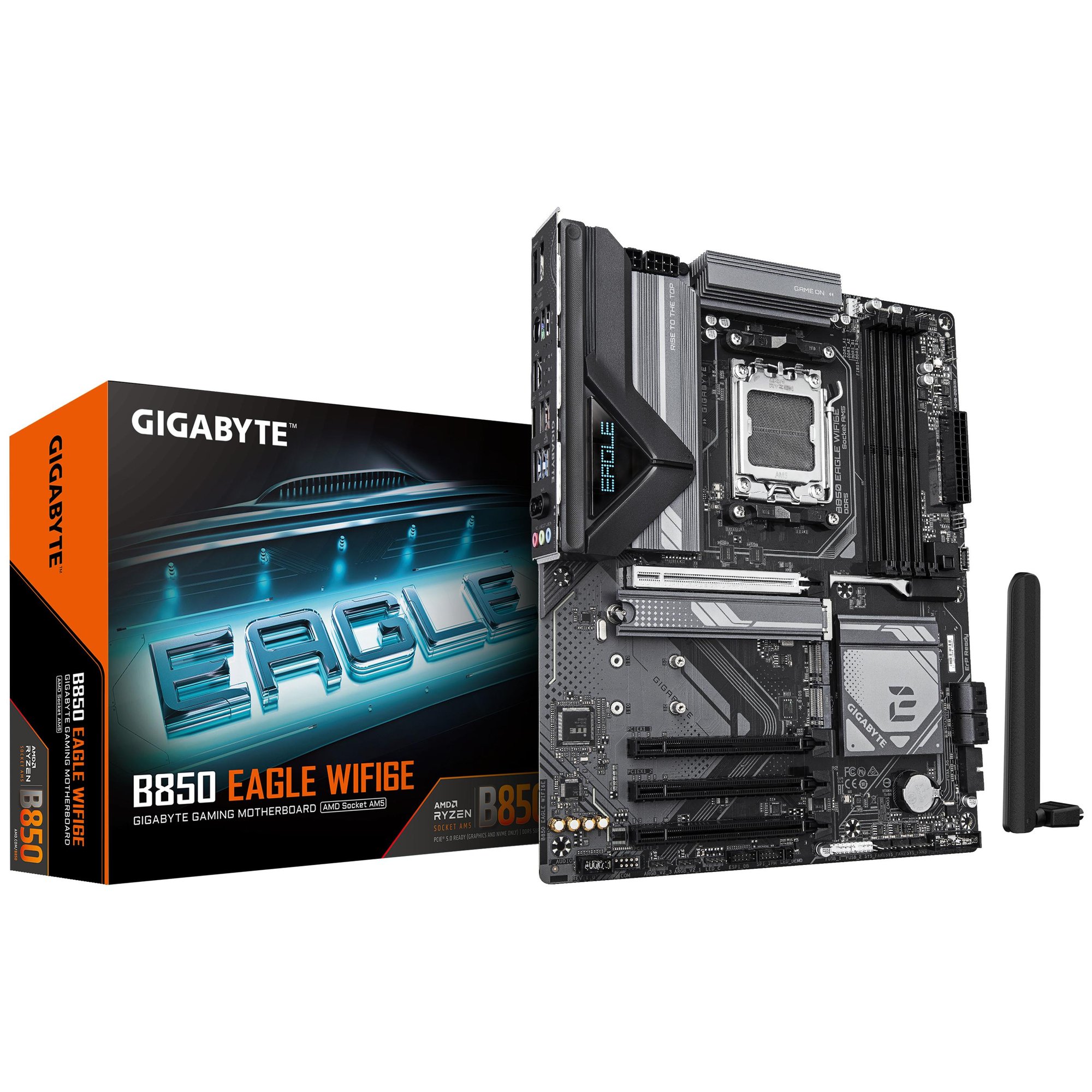 Tarjeta madre Gigabyte B850 Eagle WiFi6E - Serie AMD Ryzen 9000, VRM digital de 8+2+2 fases, hasta 8200MHz DDR5 (OC), 1x PCIe 5.0 + 2x PCIe 4.0 M.2