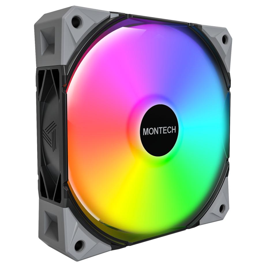 Ventilador Montech E28 ARGB de 12 cm - Negro (paquete de 3)