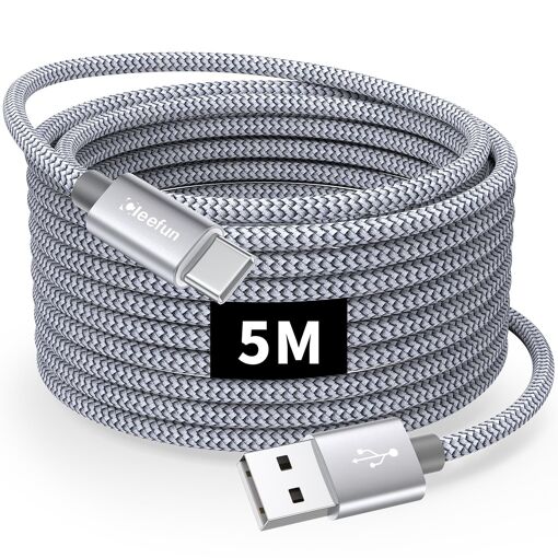 Câble TRAHOO USB C 5M Ultra-Long, Nylon Premium USB 2.0 A vers C
