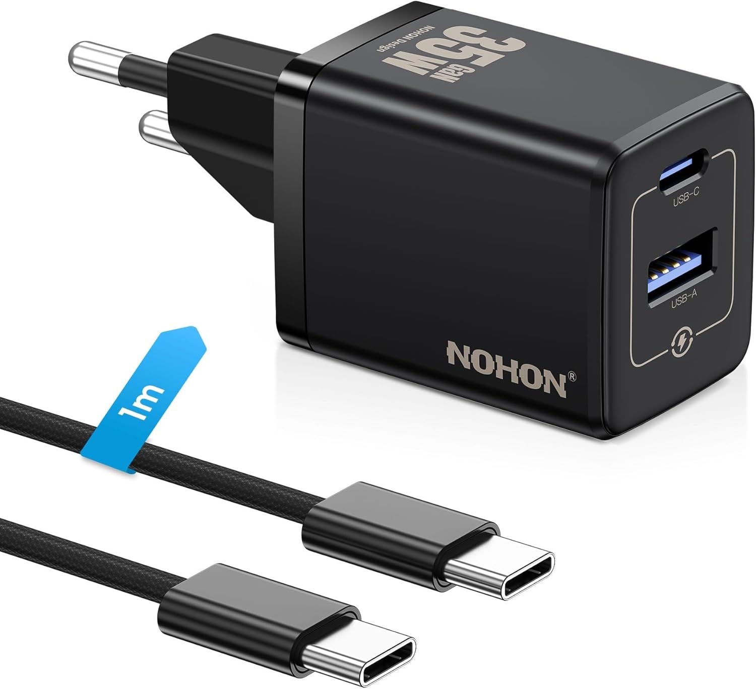 TRAHOO 35W USB-C Fast Charger: GaN Wall Adapter 2-Port (USB C + USB A), 60W Quick Cable 1M, PD3.0 Adapter for iPhone 17/16... Samsung