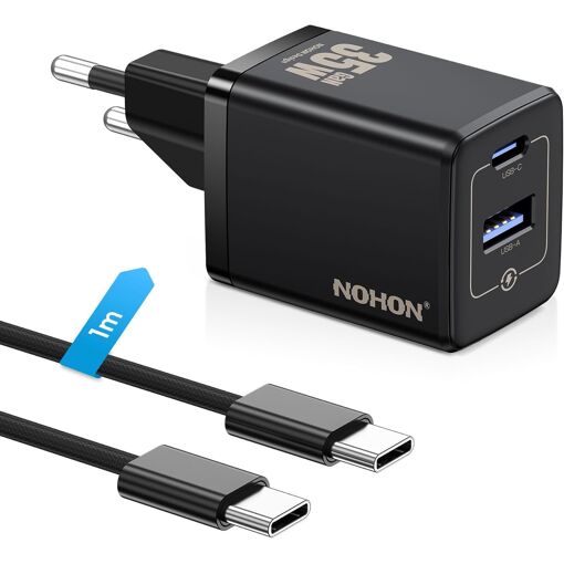 TRAHOO 35W USB-C Fast Charger: GaN Wall Adapter 2-Port (USB C + USB A), 60W Quick Cable 1M, PD3.0 Adapter for iPhone 17/16... Samsung