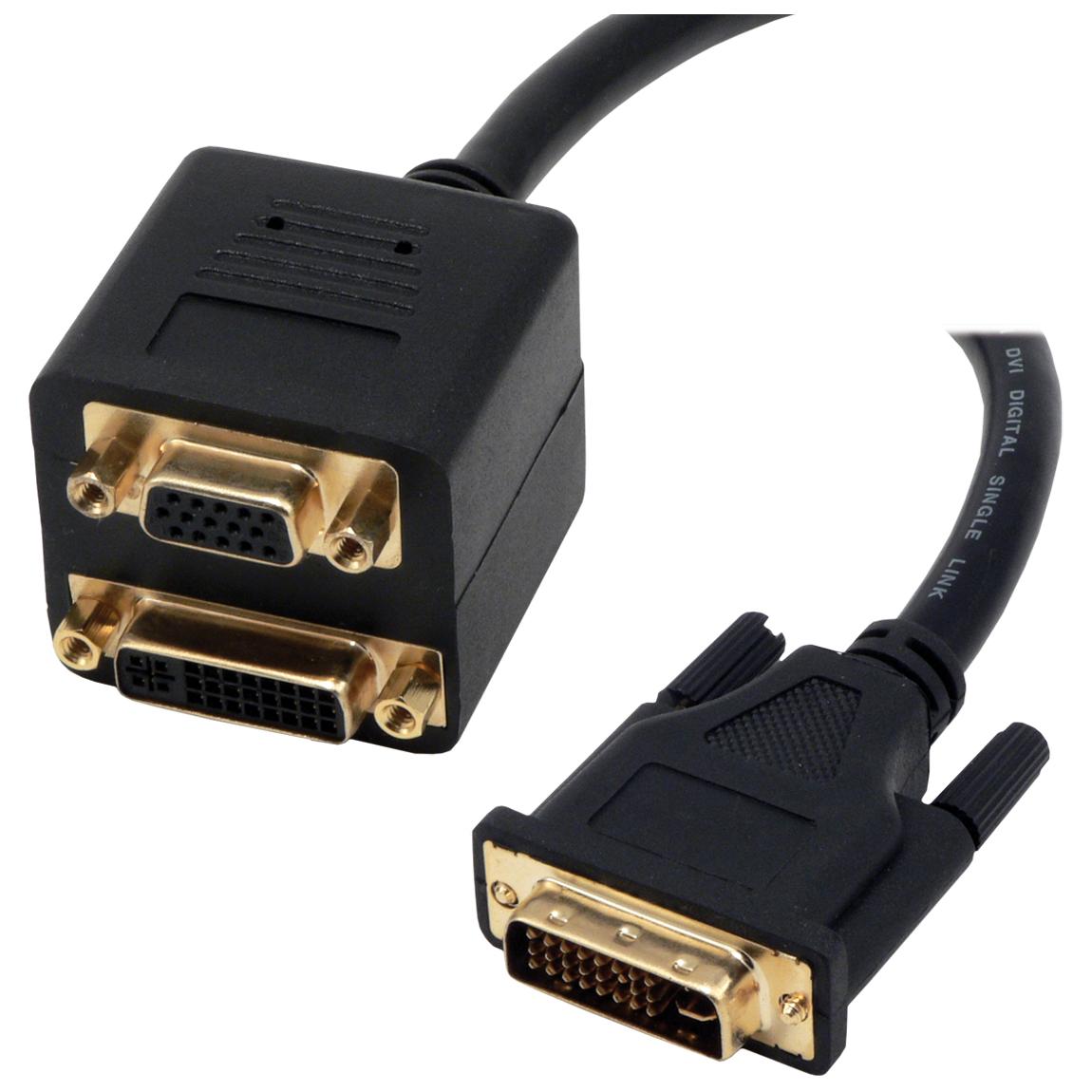 MCL DVI-I to VGA and DVI Cable, 0.2m, Black