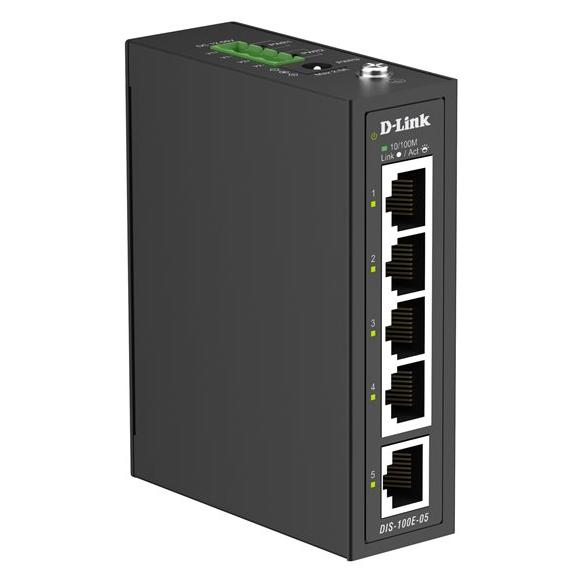 D-Link DIS 100E-05 - Industrial Switch - Unmanaged - 5 x 10/100 - DIN Rail Mounting