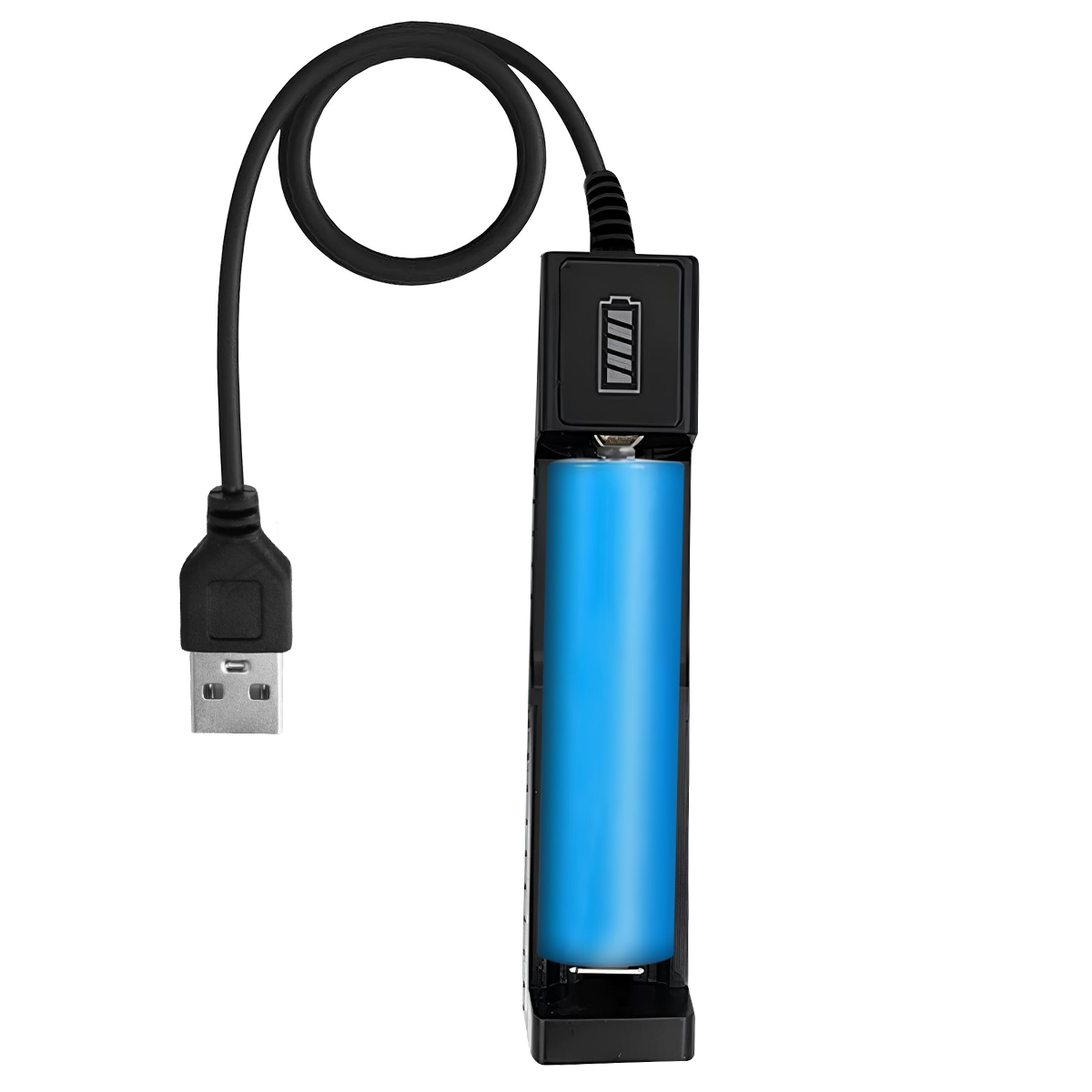 Avizar 4.2V Cylindrical Battery Charger 2A USB Universal with Indicator - Black