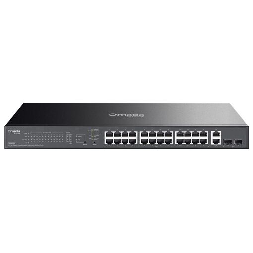 TP-Link Omada Managed Switch ES228GP V1 (26 x 10/100/1000 PoE+ + 2 Gigabit SFP, Rack/Desktop Mountable, 250W PoE+)