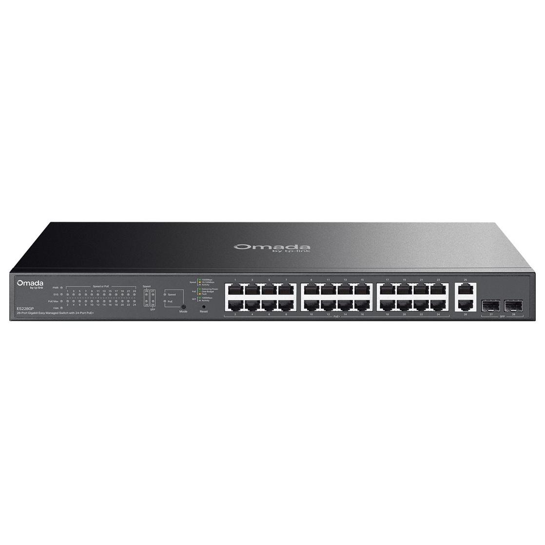 TP-Link Omada Managed Switch ES228GP V1 (26 x 10/100/1000 PoE+ + 2 Gigabit SFP, Rack/Desktop Mountable, 250W PoE+)