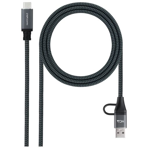 Câble NanoCable USB 3.2 Gen2X2 20Gbps 5A/100W, USB-C+USB-A/M à USB-C/M, 2m