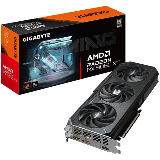 Carte graphique Gigabyte Radeon RX 9060 XT Gaming 8G - 8 Go de mémoire GDDR6, 128 bits, PCI-E 5.0, 3130 MHz, 2x DisplayPort, 1x HDMI, GV-R9060XTGAMING-8GD