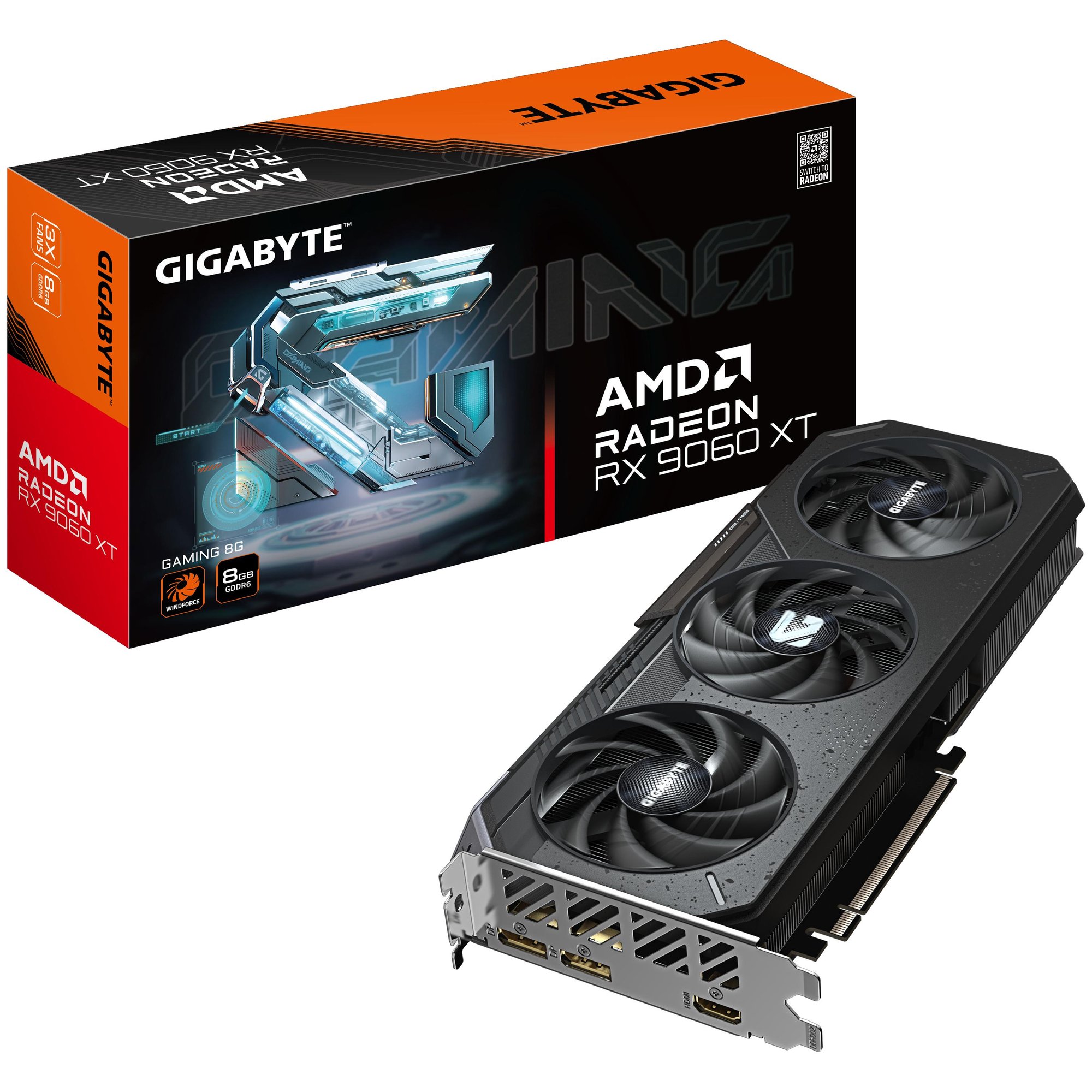 Gigabyte Radeon RX 9060 XT Gaming 8G Graphics Card - 8GB GDDR6, 128-bit, PCI-E 5.0, 3130MHz Core Clock, 2x DisplayPort, 1x HDMI, GV-R9060XTGAMING-8GD