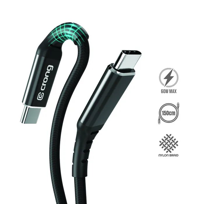 Crong USB-C to USB-C Cable - Armor Link - 60W - Quick Charge - 150cm - Black
