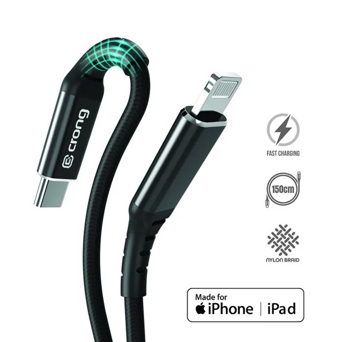 Crong USB-C to Lightning Cable - Armor Link - 150cm - MFi - Black