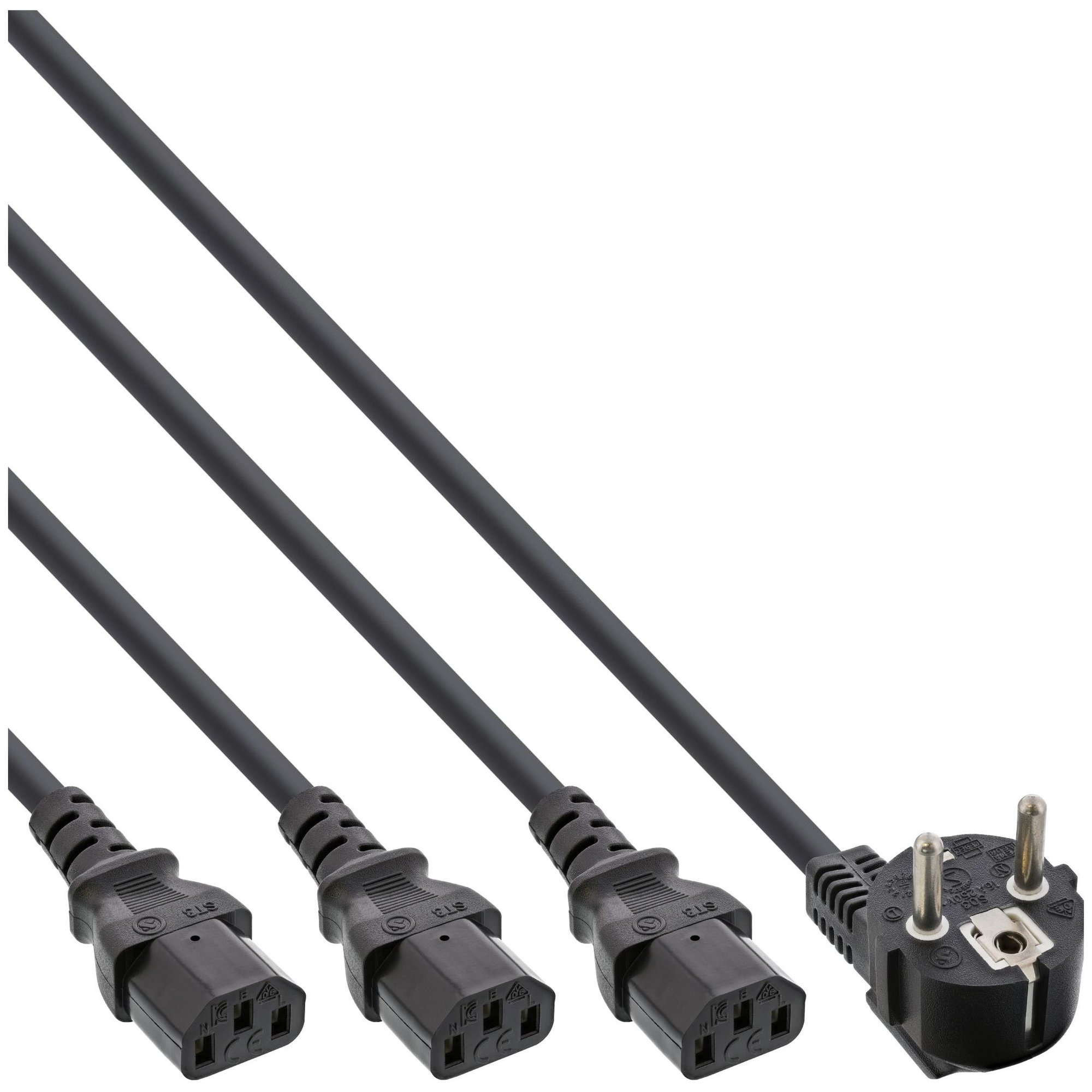 InLine 16657I Power Cable, 5m, CEE7/7 to 3 x C13 Couplers, Black