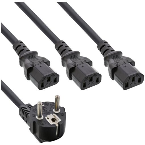 Cable eléctrico InLine 16657I, 5 m, CEE7/7 a 3 conectores C13, negro