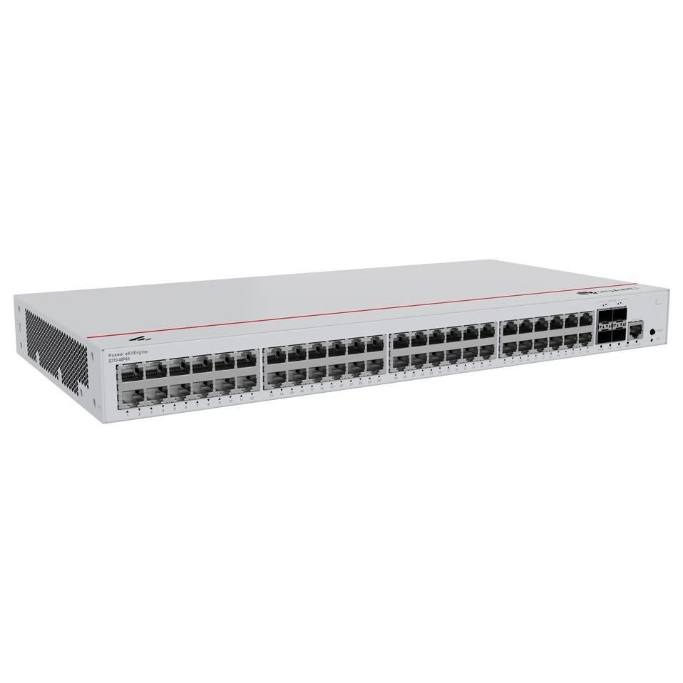 Huawei eKitEngine S310 Series S310-48P4X - Switch - C2+ - Managed - 48 x 10/100/1000 (PoE+) + 4 x 1 Gigabit / 10 Gigabit SFP+ - Side-to-Side Air Flow - Rack-Mountable - PoE+ (380 W)