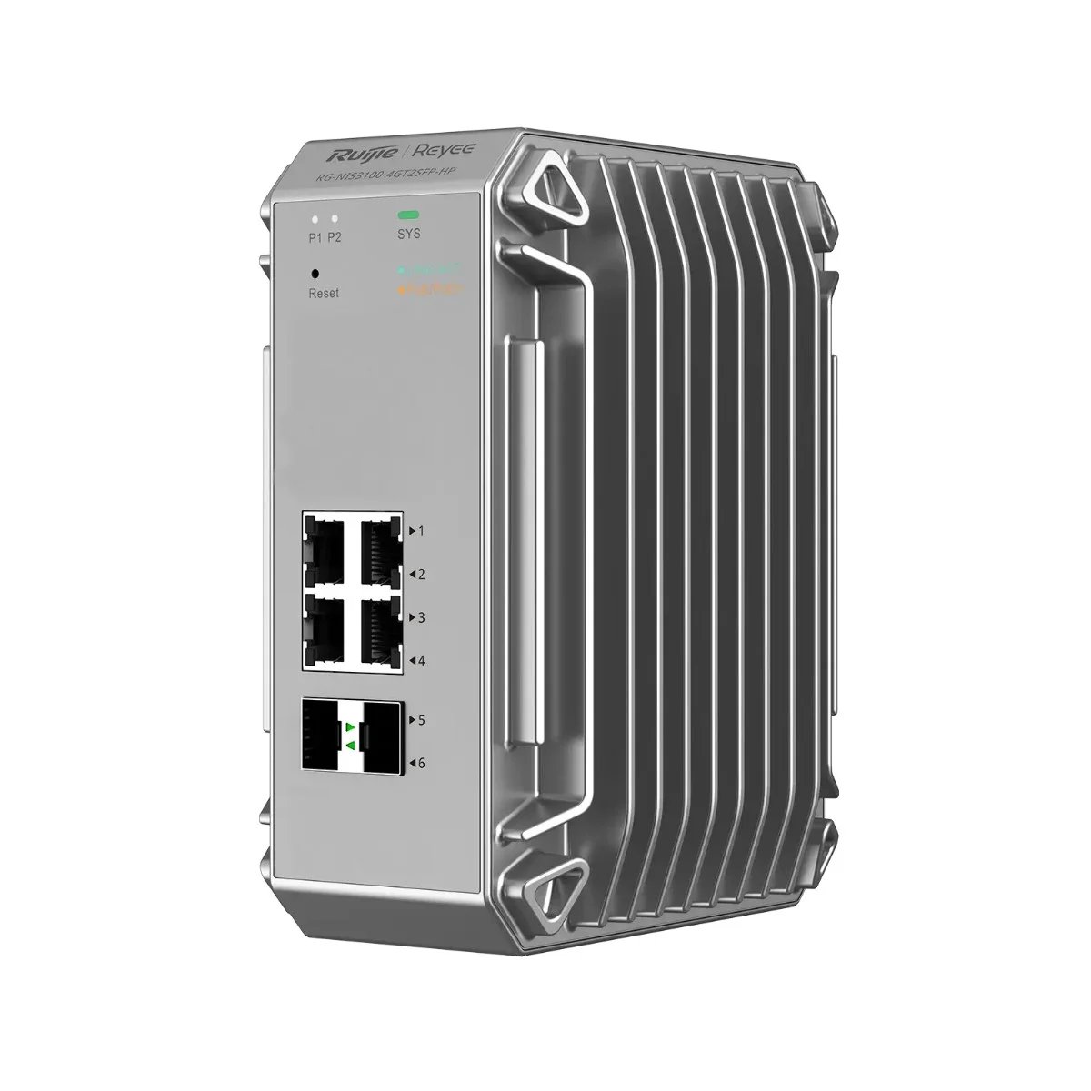 Conmutador industrial Ruijie Reyee Nube Capa 2 PoE, 4 puertos Gigabit PoE+ y 2 puertos SFP