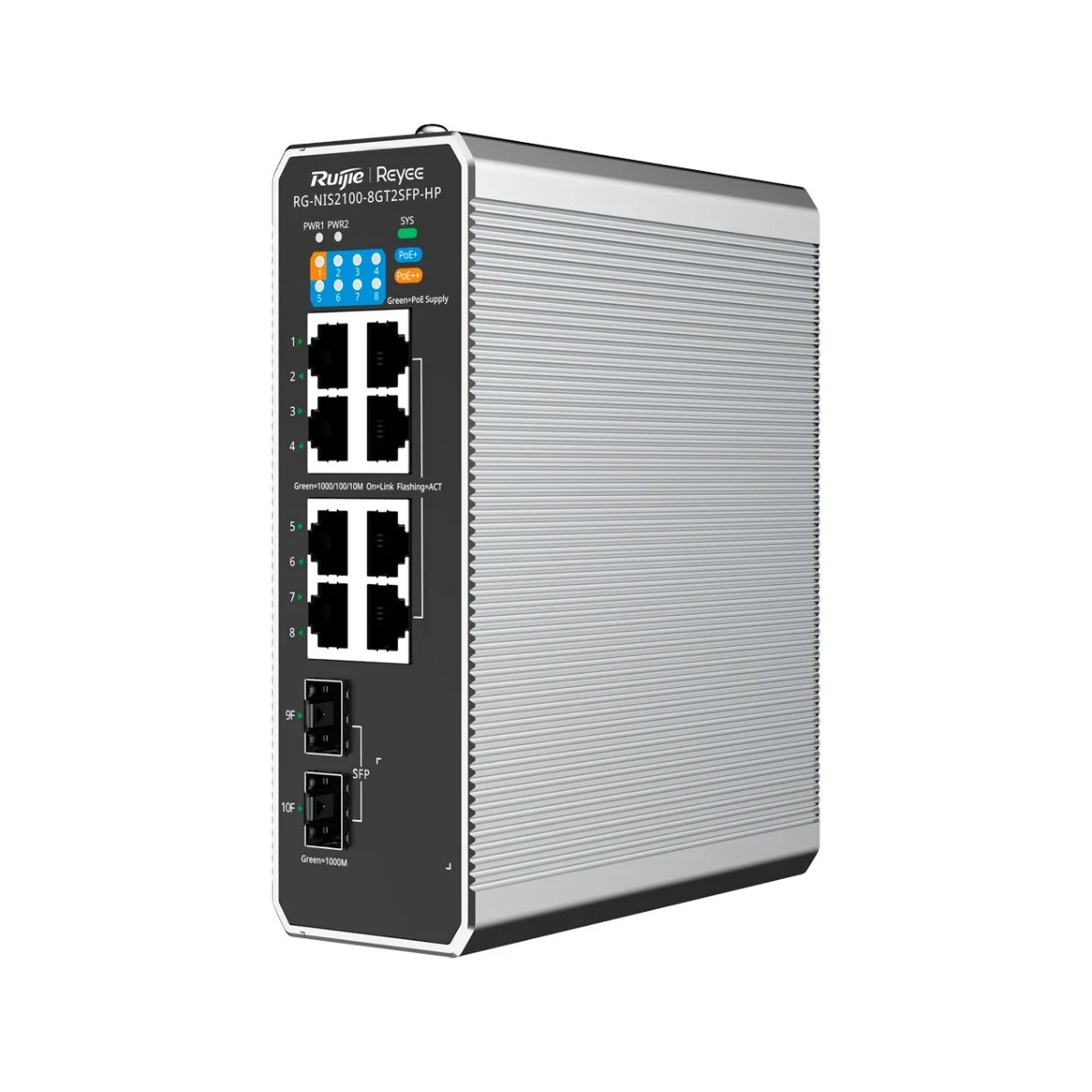 Conmutador industrial Ruijie Reyee PoE en la nube Nivel 2 con 8 puertos RJ45 + 2 SFP Gigabit