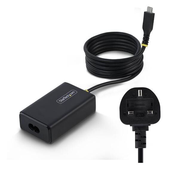 StarTech - Adaptateur alimentation USB-C - avec câble USB-C de 1,5 m enroulé - CA 110-240 V - 65 watt - Europe - noir