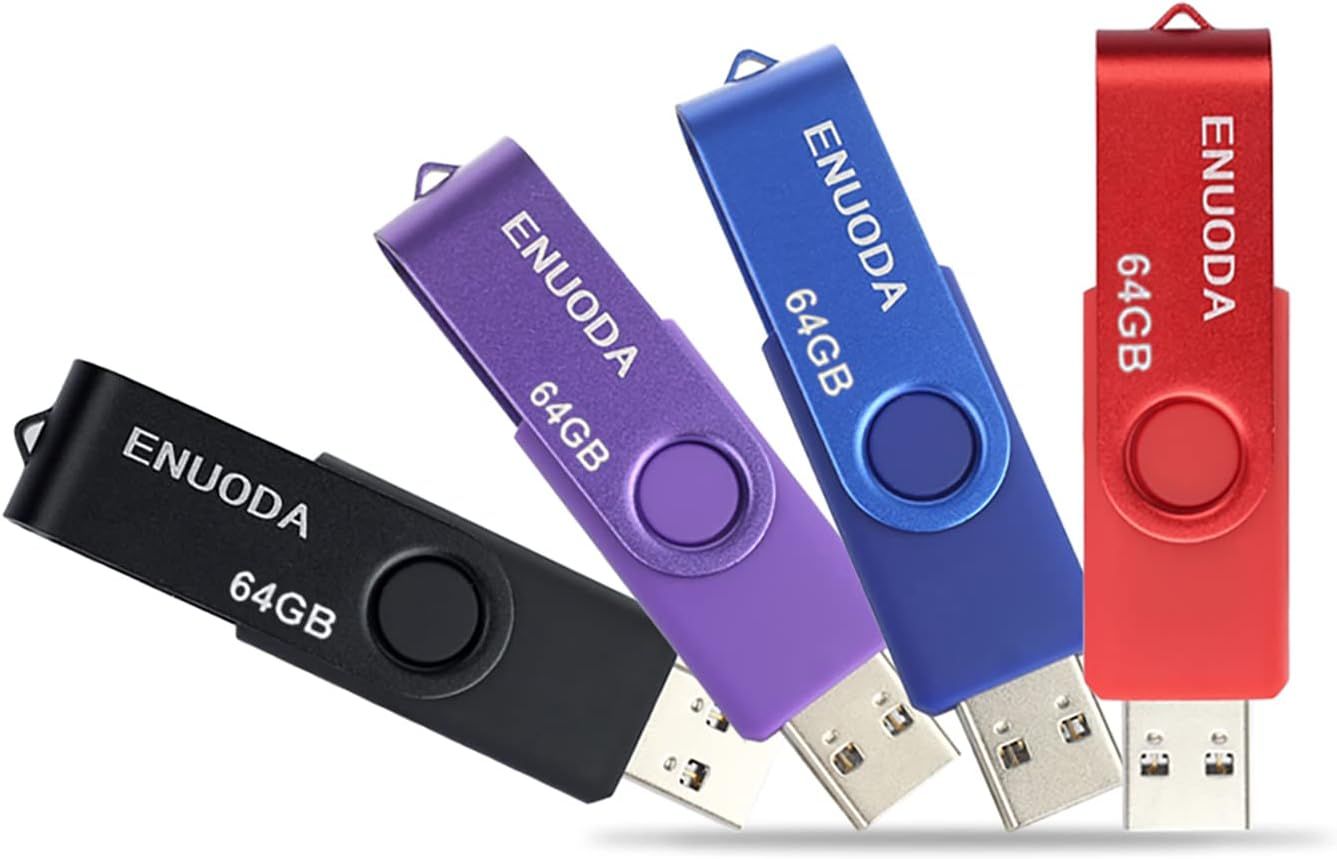 VBSUDGYDFG 64GB USB Flash Drive Set of 4 with LED Light - Red, Black, Blue, Violet