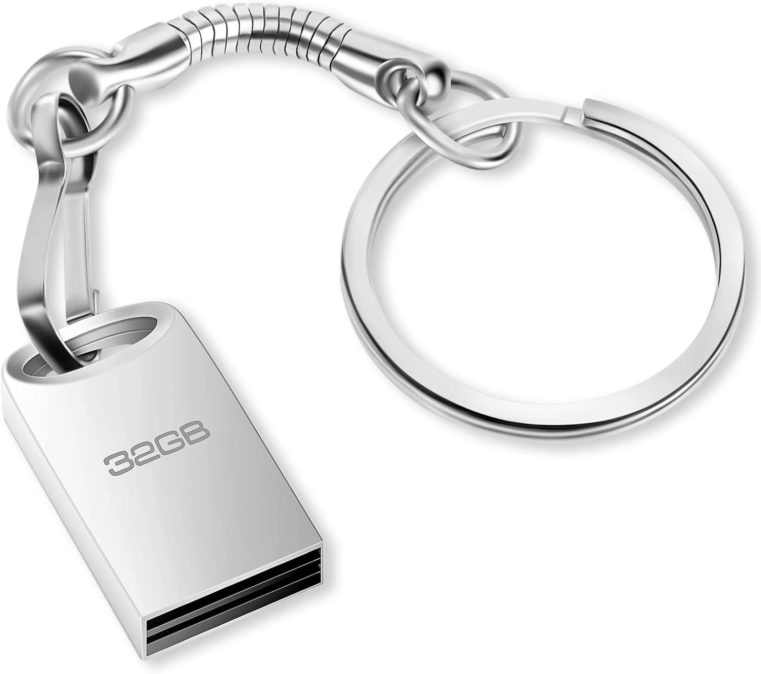 VBSUDGYDFG 32GB Metal USB Drive 2.0 32GB Thumb Flash Drive Waterproof Portable Memory Stick for Laptop/PC/Smart TV/External Data Storage (Silver)
