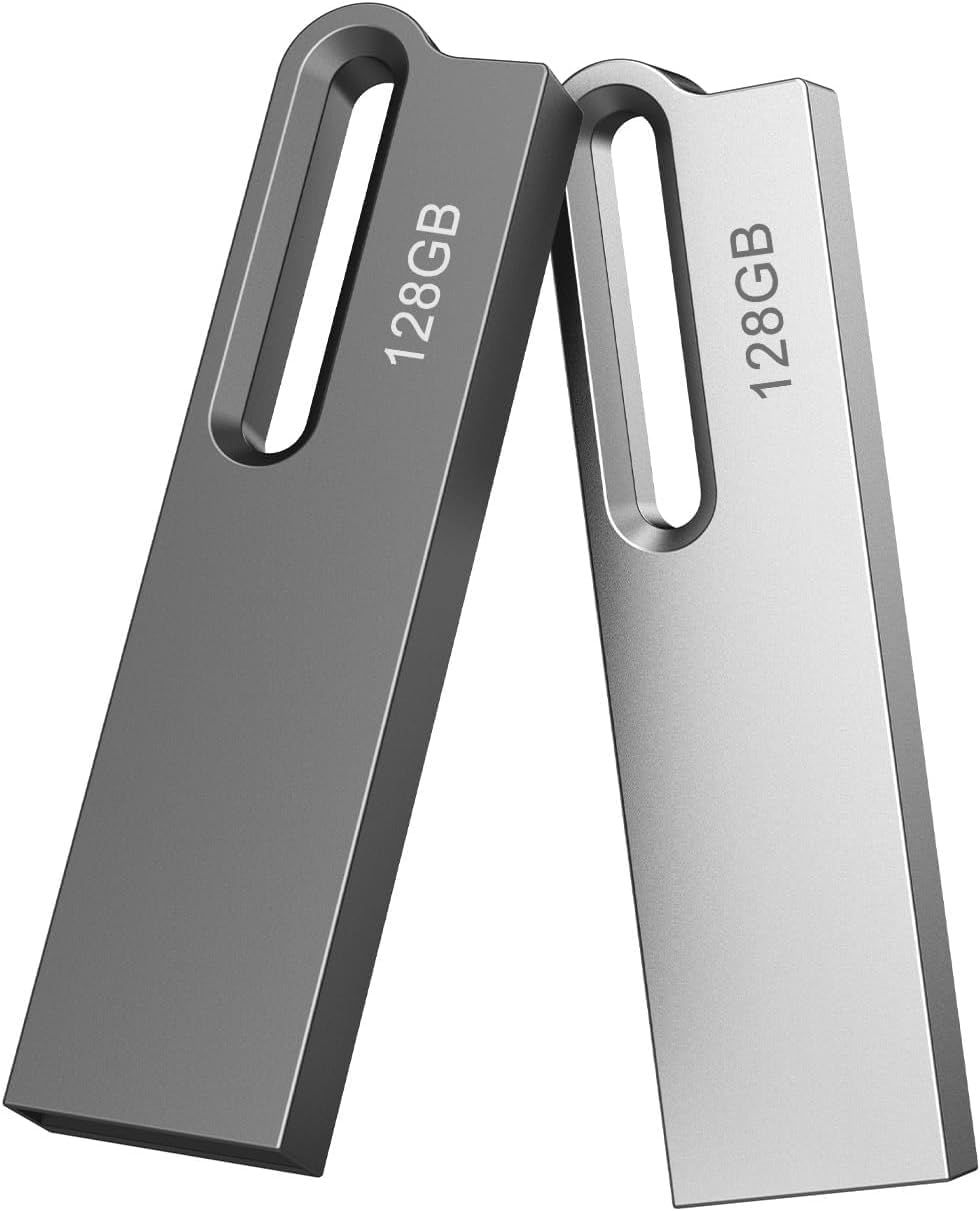 128GB Metal Waterproof USB 3.0 Flash Drive (2-Pack) - Silver Black