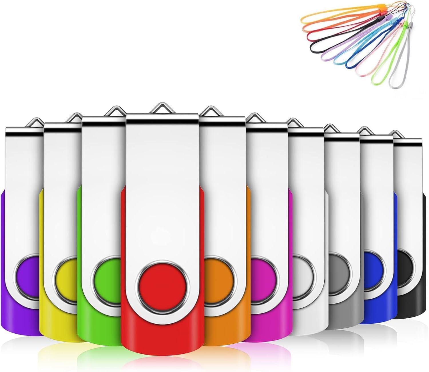 VBSUDGYDFG 1GB USB Drive Set, 10 Colorful Rotating Flash Drives with Hooks