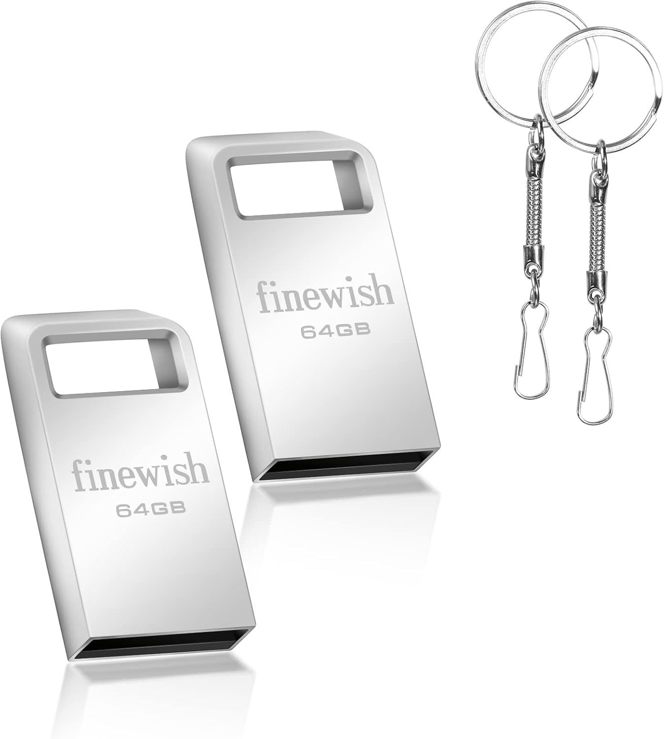 VBSUDGYDFG 64GB USB 2.0 Flash Drive [2-Pack], Metal Key USB 64GB Portable Drive 64GB with Keychain for Laptop/PC/Car etc (Silver)