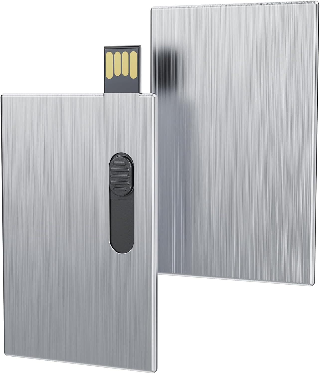 VBSUDGYDFG 64GB USB Flash Drive - Credit Card Shape Metal 2.0 Key Chain Drive