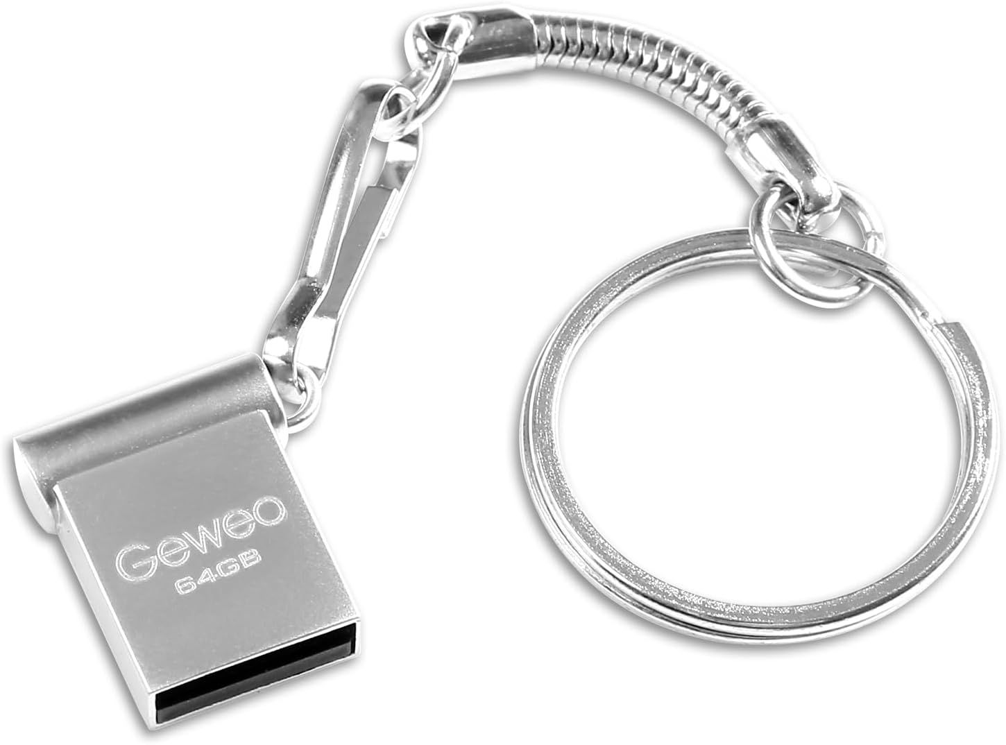 VBSUDGYDFG 64GB 2.0 Metal USB Drive, Impermeable 64GB USB 2.0 Pen Drive with Hook for Laptop/PC/Tablet etc (Silver)