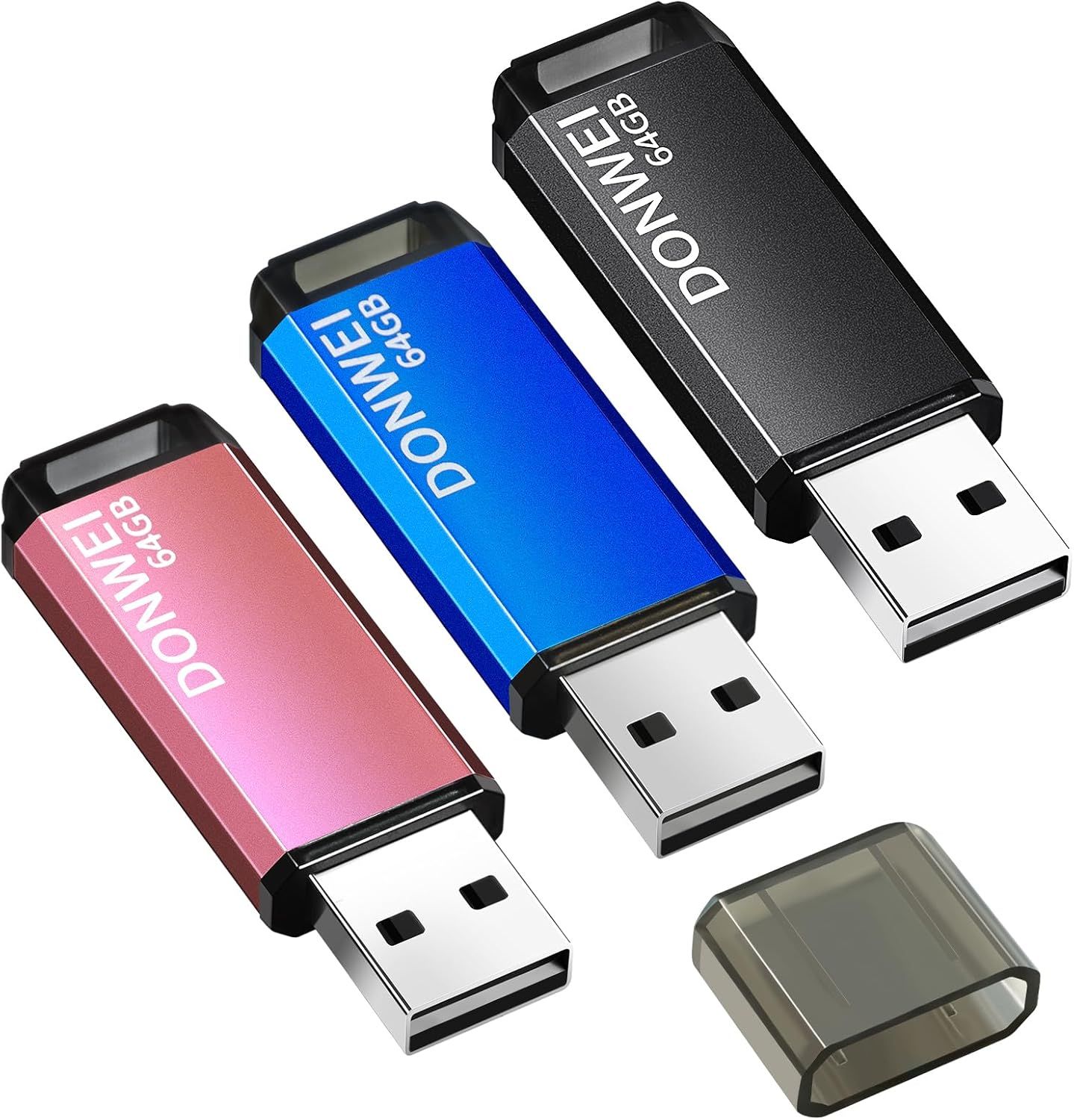VBSUDGYDFG 64GB USB Flash Drive, Metal Key USB Memory Stick with LED Light (Rose, Blue, Black)