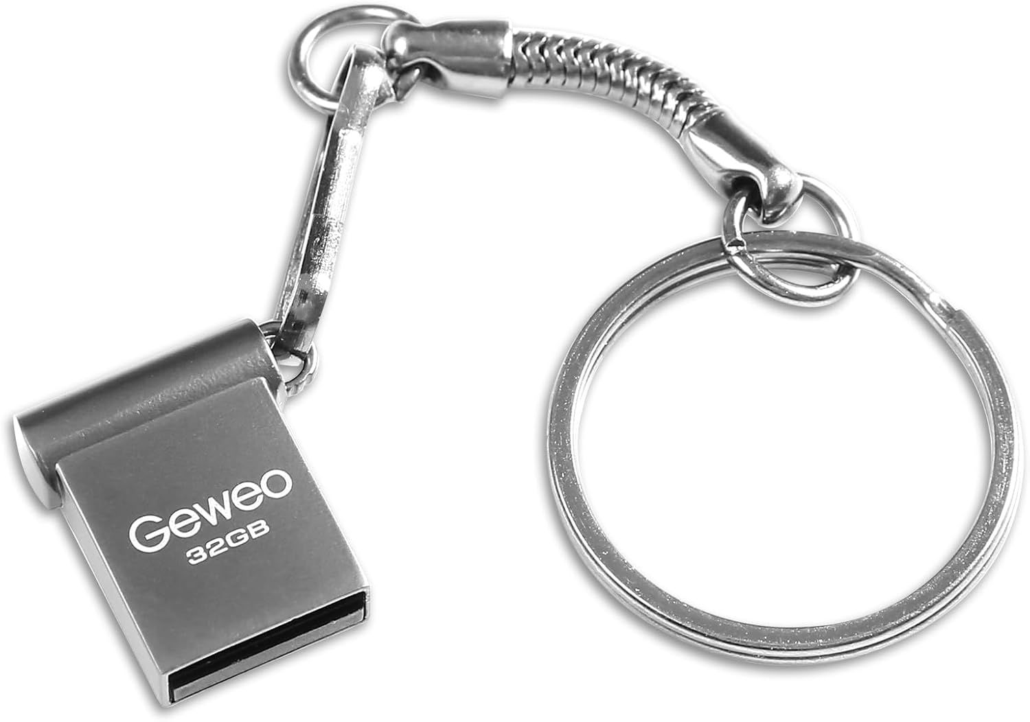 VBSUDGYDFG 32GB 2.0 USB Drive, Metal Keychain Flash Drive 32GB Impermeable USB 2.0 Pen Drive with Hook for Laptop/PC/Tablet etc (Gray)