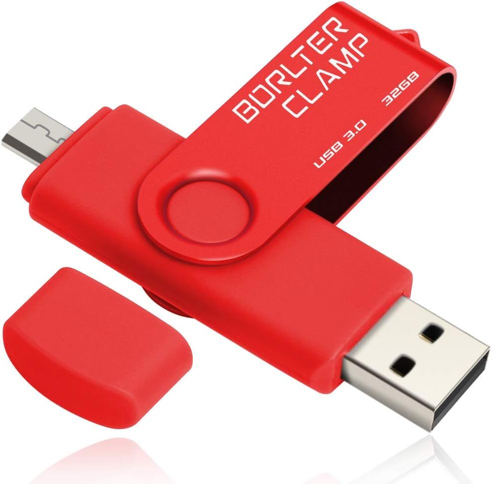 VBSUDGYDFG 32GB 2-in-1 OTG USB 3.0 Flash Drive, Rotating U Disk with Micro USB Port for Android Phone, Tablet and Computer (Red)