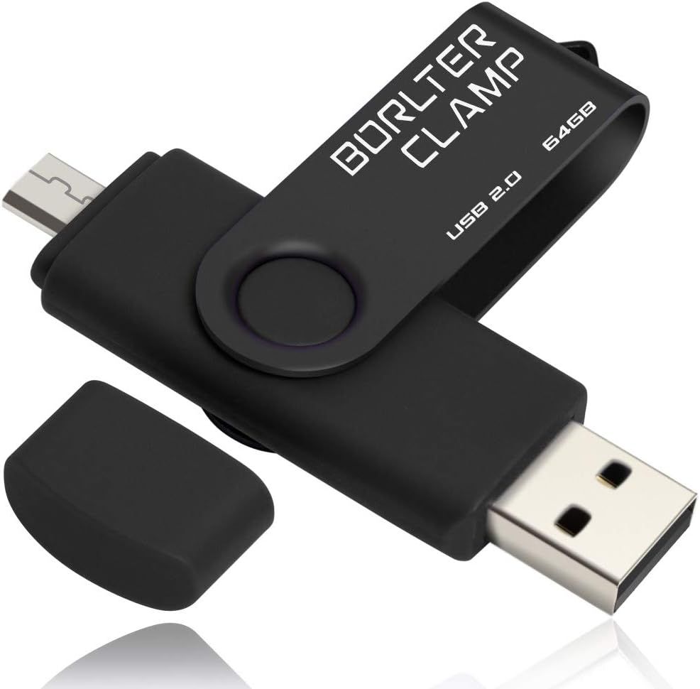 VBSUDGYDFG 64GB USB Flash Drive, 2-in-1 OTG USB Memory Stick, Swivel U Disk with Micro USB Port for Android Smartphone, Tablet and Computer (Black)