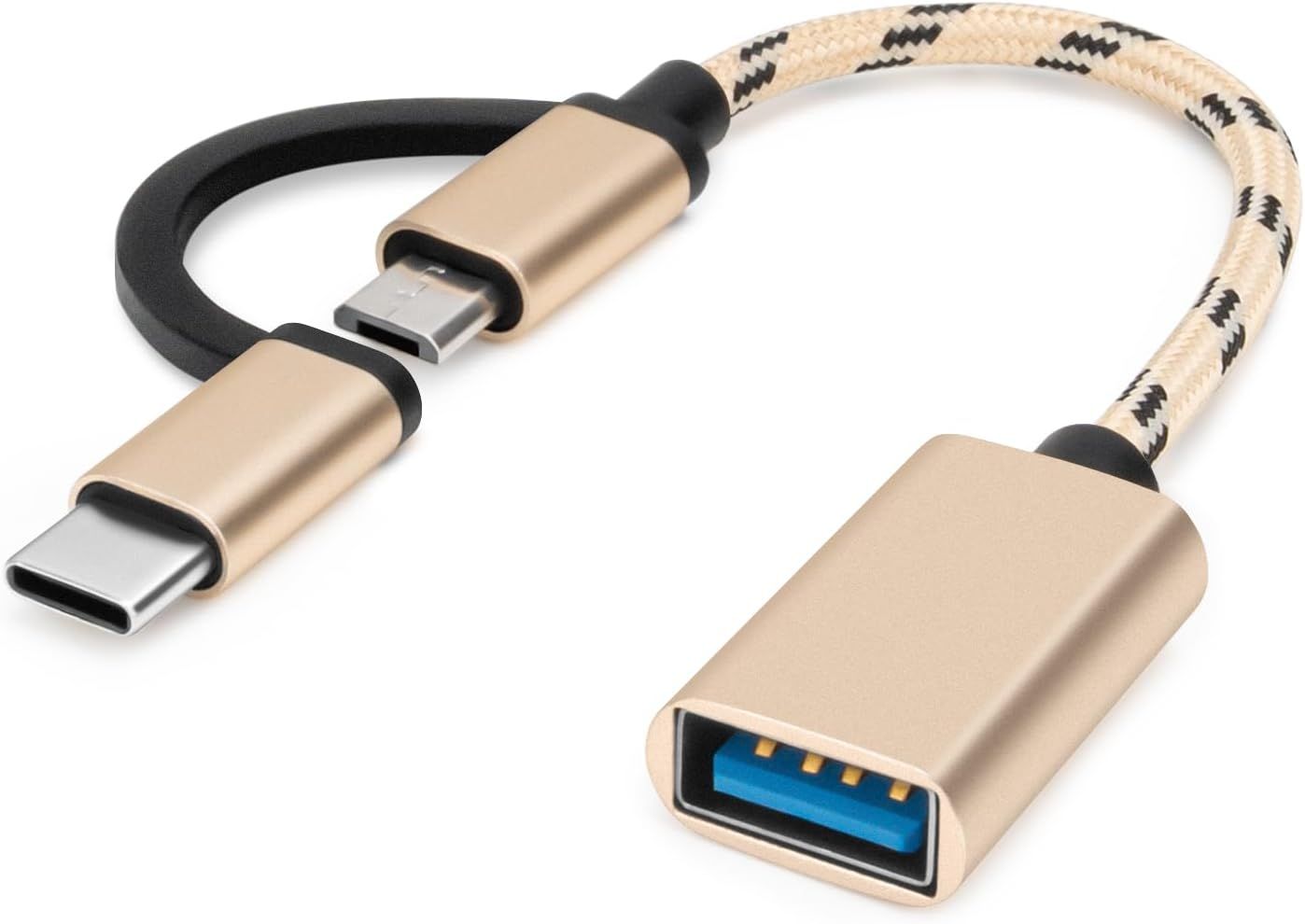 VBSUDGYDFG USB-C to Micro USB Adapter, 3.0 OTG Cable Converter for MacBook and Android Devices, Gold