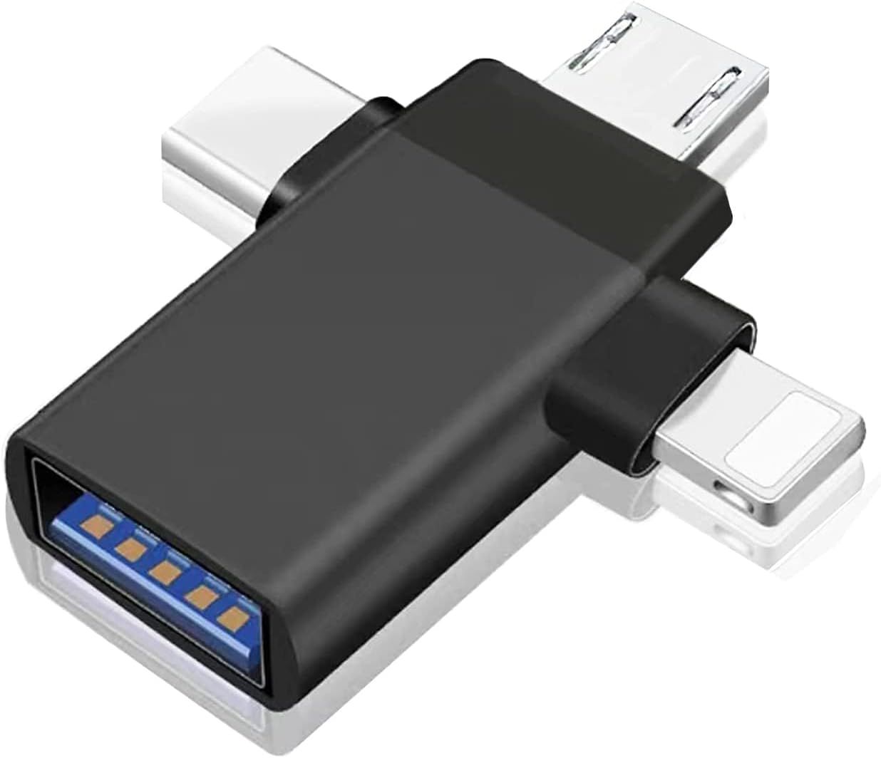 VBSUDGYDFG 3-in-1 USB Adapter, USB C to USB 3.0, Lightning to USB, Micro to USB