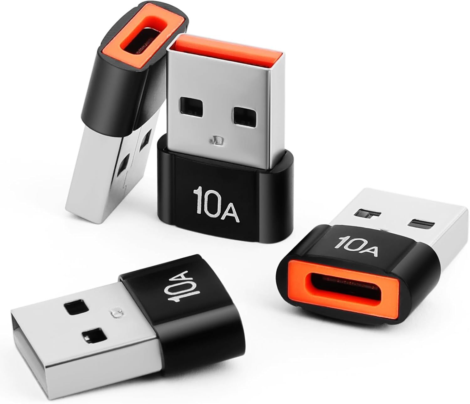 USB to USB-C Adapter, 4-Pack USB A to C Converter, Type C Female to USB A Male Charger, Compatible with iPhone 16/MacBook Pro, Samsung Galaxy, Type-C Phones (Black)