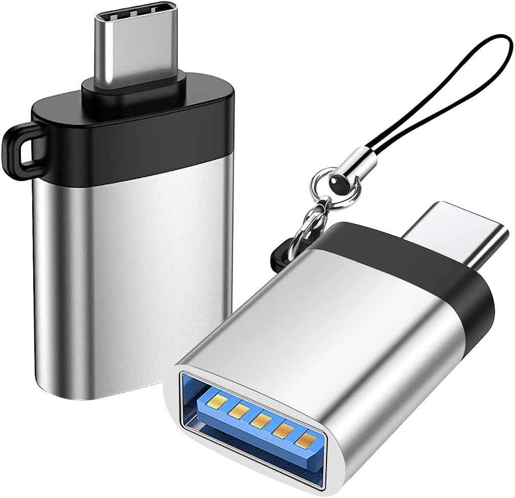 USB-C to USB 3.0 Adapter (2-Pack), OTG USB-C to USB 3.0 Converter with Loop - Compatible with MacBook, USB C Smartphones and Type-C Devices (Silver)