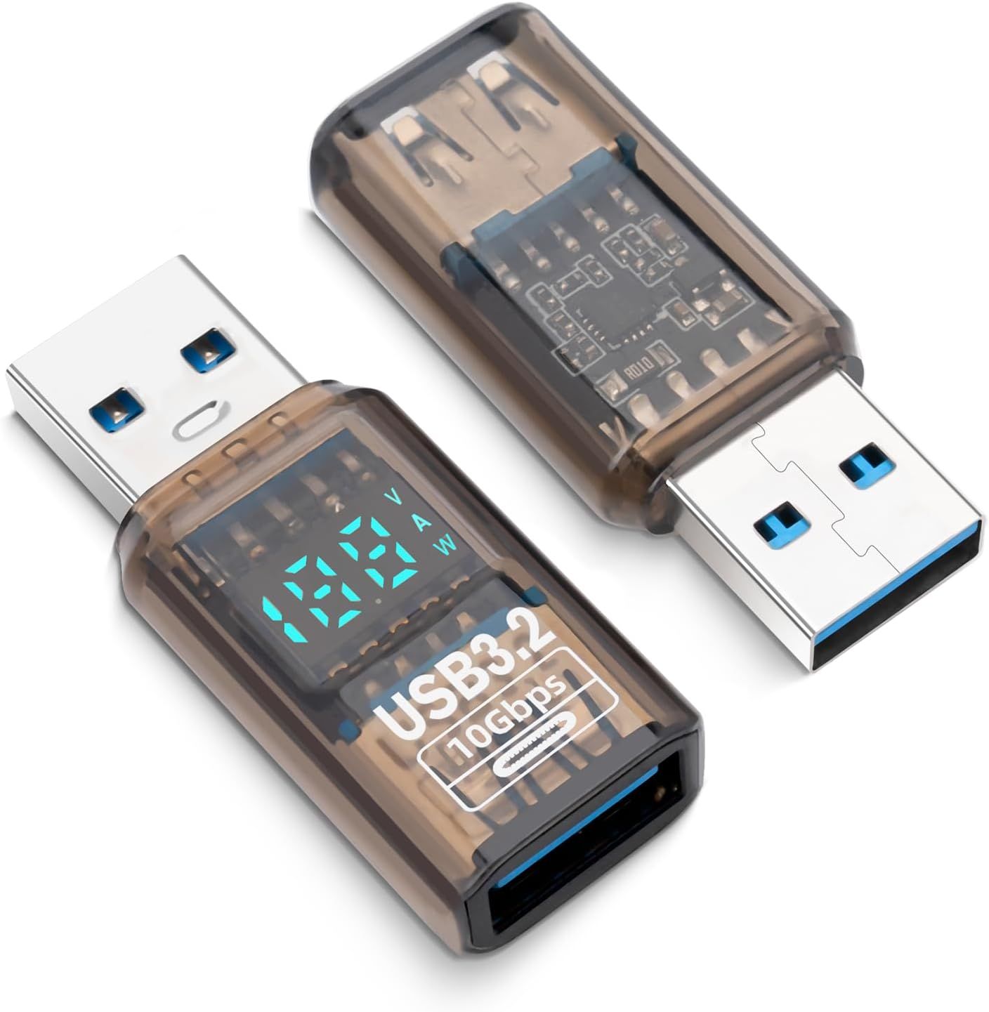 USB 3.2 Digital Display Adapter (2 Pack) - Transparent Male to Female, 10Gbps Expansion for PC & Laptop