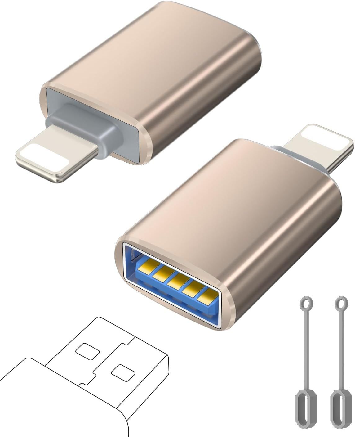 Lightning to USB Adapter, Male Lightning to Female USB for iPhone 14/13/12/11 Pro Max, OTG iPhone Adapter with USB Flash Drive, Mouse, Keyboard, Hub, Digital Camera