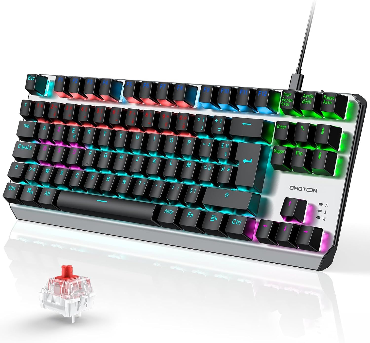 VUDSHGSYD Mechanical Gaming Keyboard, 80% TKL Retro-Lit with Red Switches, Anti-Ghosting, AZERTY French for PC/Windows