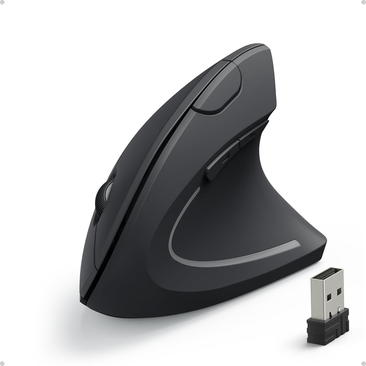 Vertical Wireless USB Ergonomic Mouse with 3 Adjustable DPI Levels 800/1200 / 1600 and 5 Side Controls