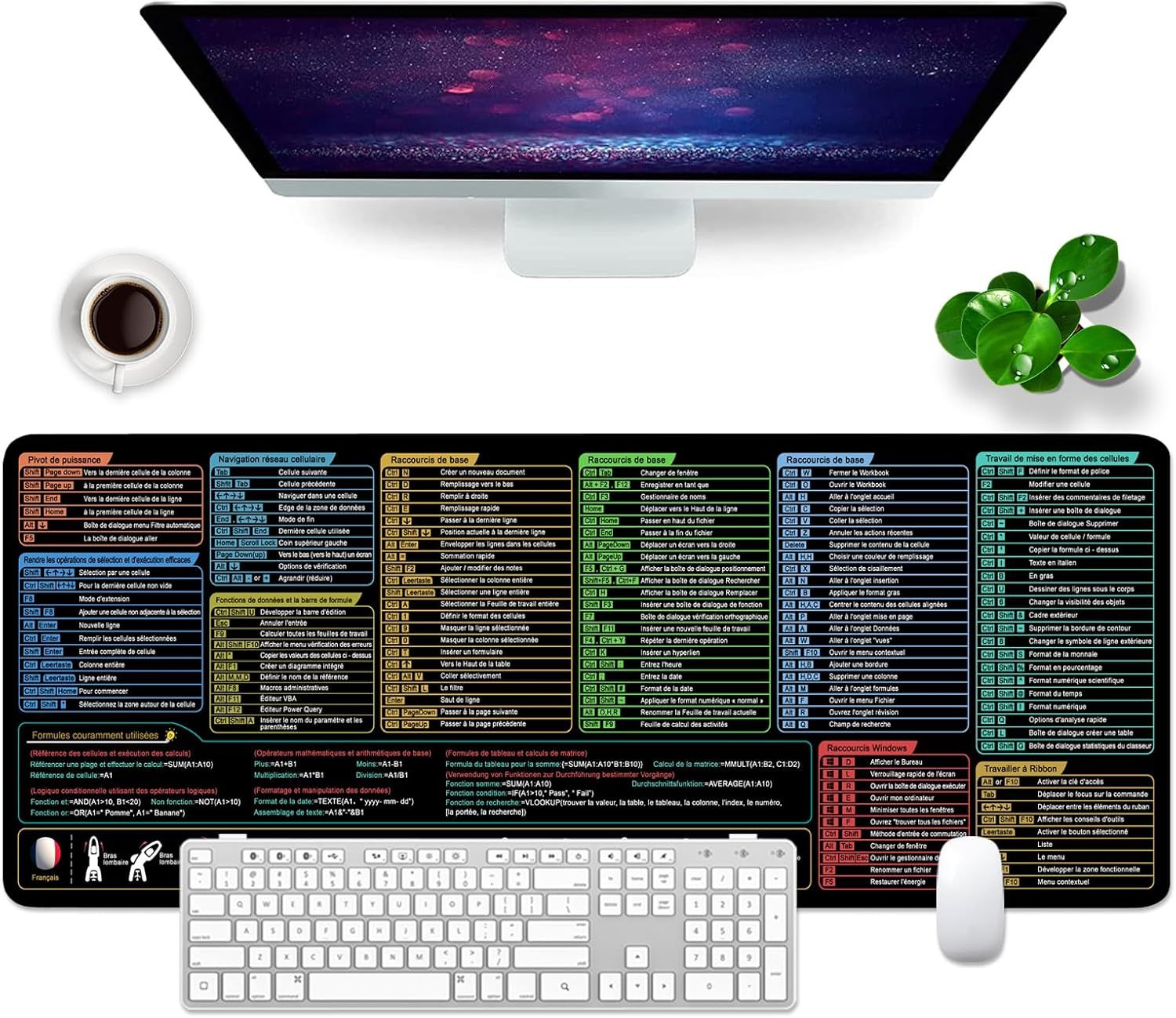 Excel Shortcuts Mouse Pad - XL Gaming Desk Mat