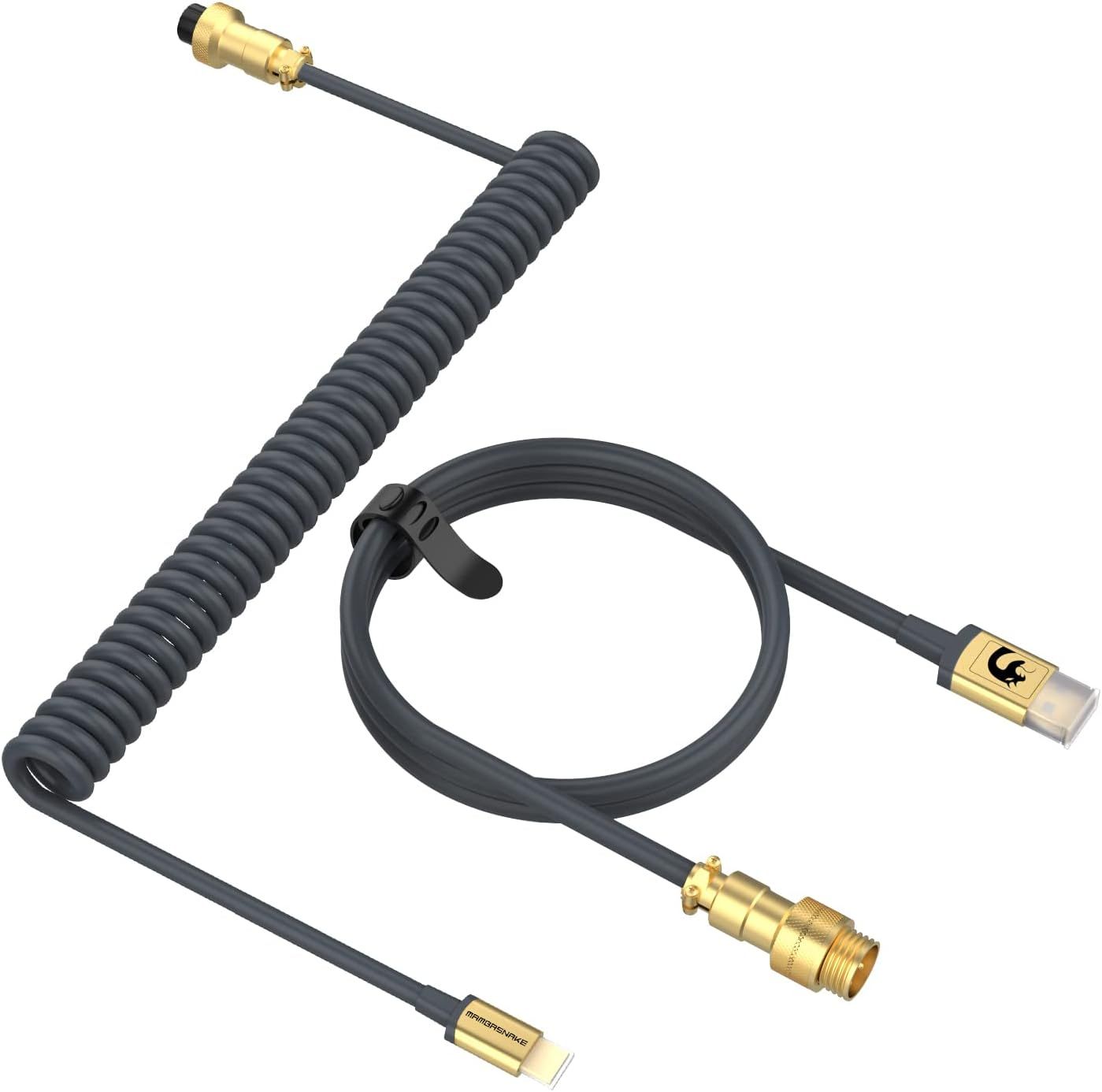 VUDSHGSYD Spiral Keyboard Cable, Custom USB C to Keyboard Cable for Gaming Keyboard, Type-C to USB-A, 24K Gold Plated Aviation Connector, Durable Double-Sleeved Coiled Cable