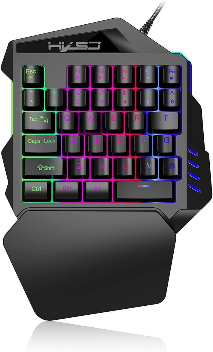 VUDSHGSYD Gaming Keyboard, 35 Keys, Mechanical One-Handed Keyboard with LED Backlighting and Wrist Rest