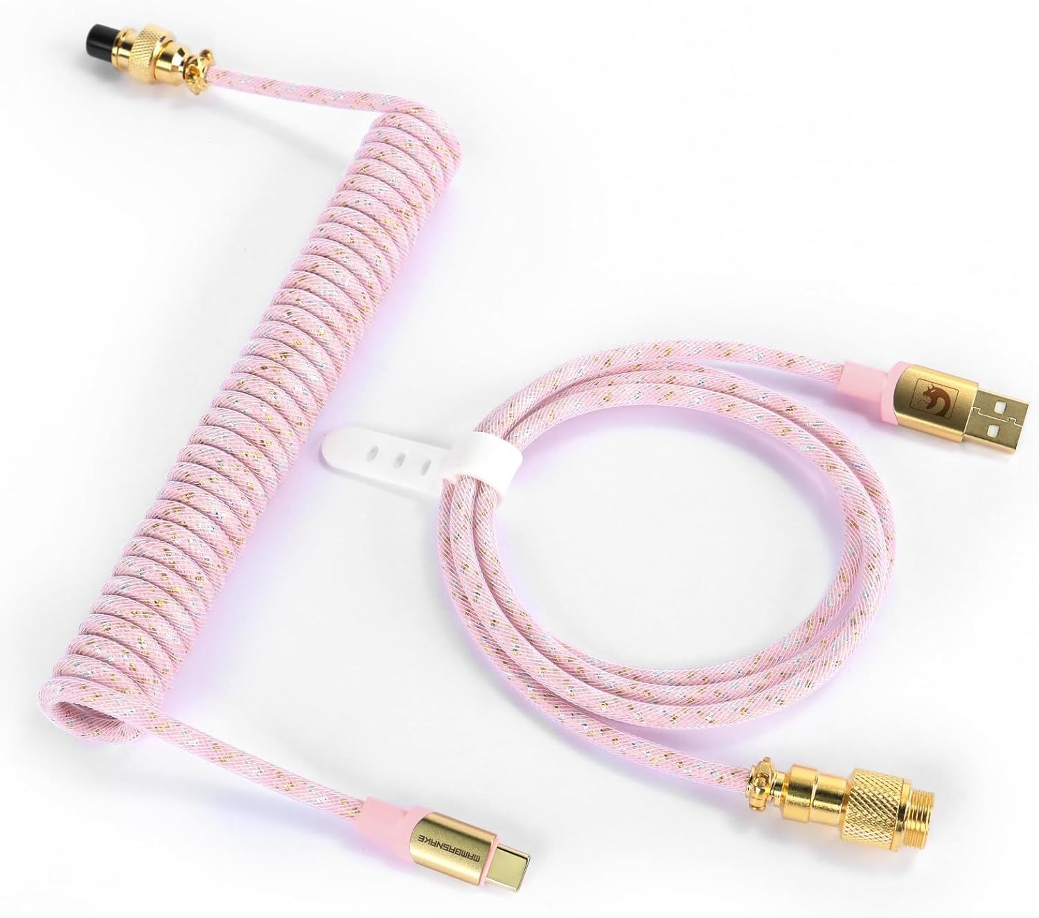 VUDSHGSYD Spiral USB C Cable for Gaming Keyboard, Braided Type-C to USB-A Keyboard Cable in Starlight Nylon with Removable Golden Aviator Connector